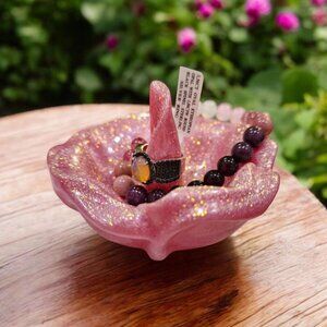 Handmade Resin Ring Dish ✦ Glittery Rose Pink ✦ Jewelry Holder w/ Cone ✦ 3.5"